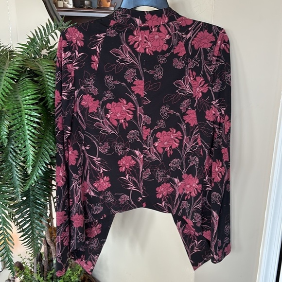 BCBGeneration Black & Pink Floral Draped Blazer Satin Lined Suit Jacket Office - Picture 7 of 13